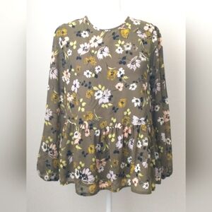 Madewell green floral peplum hem top XS